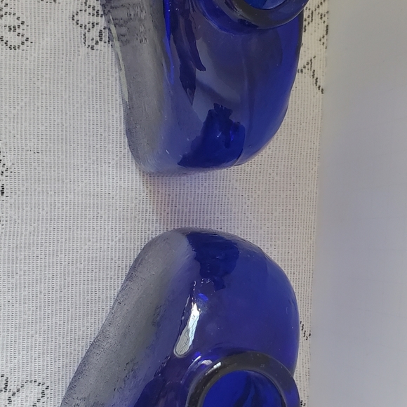 Cobalt Blue Glass Bottle Hand Blown Bud Vase Clear Bottom Mexico Set Pontil 5" - Picture 4 of 10